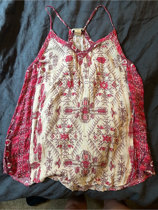 Lucky Brand Tops - Lucky Brand Red and Cream Geometric Spaghetti Strap Tank